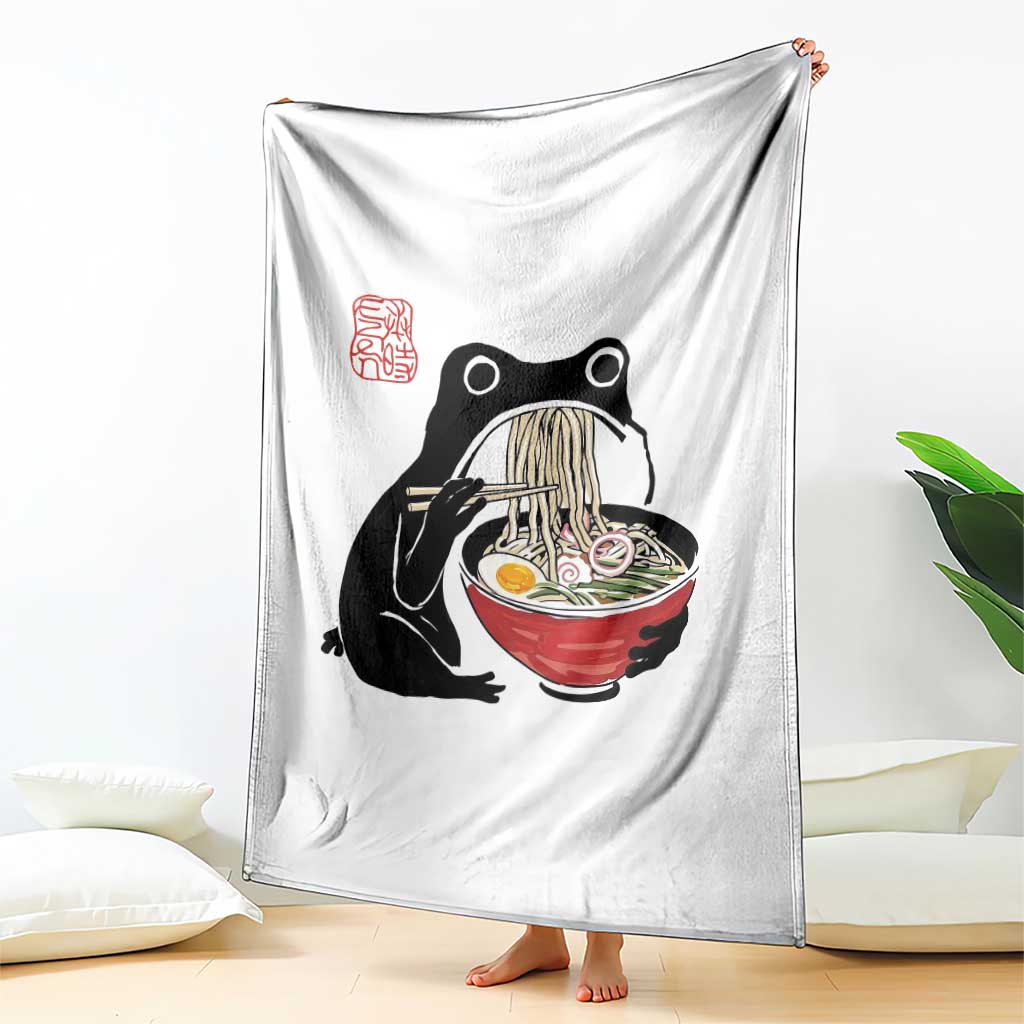 Funny Grumpy Frog Ramen Throw Blanket Sumi-e Kawaii Ink Painting Japanese TS10 Print Your Wear
