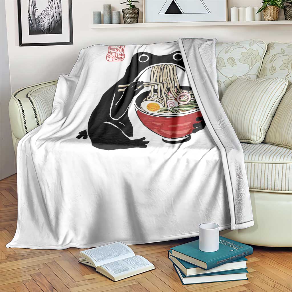 Funny Grumpy Frog Ramen Throw Blanket Sumi-e Kawaii Ink Painting Japanese TS10 Print Your Wear
