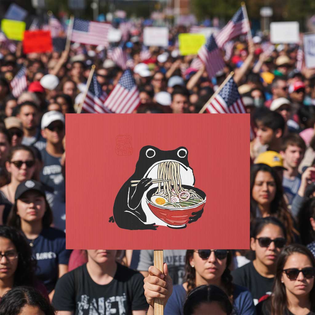 Funny Grumpy Frog Ramen Protest Sign Sumi-e Kawaii Ink Painting Japanese TS10 Horizontal 18