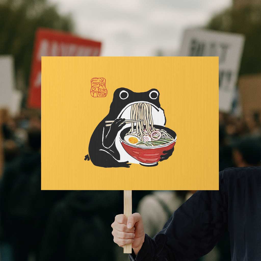 Funny Grumpy Frog Ramen Protest Sign Sumi-e Kawaii Ink Painting Japanese TS10 Horizontal 18