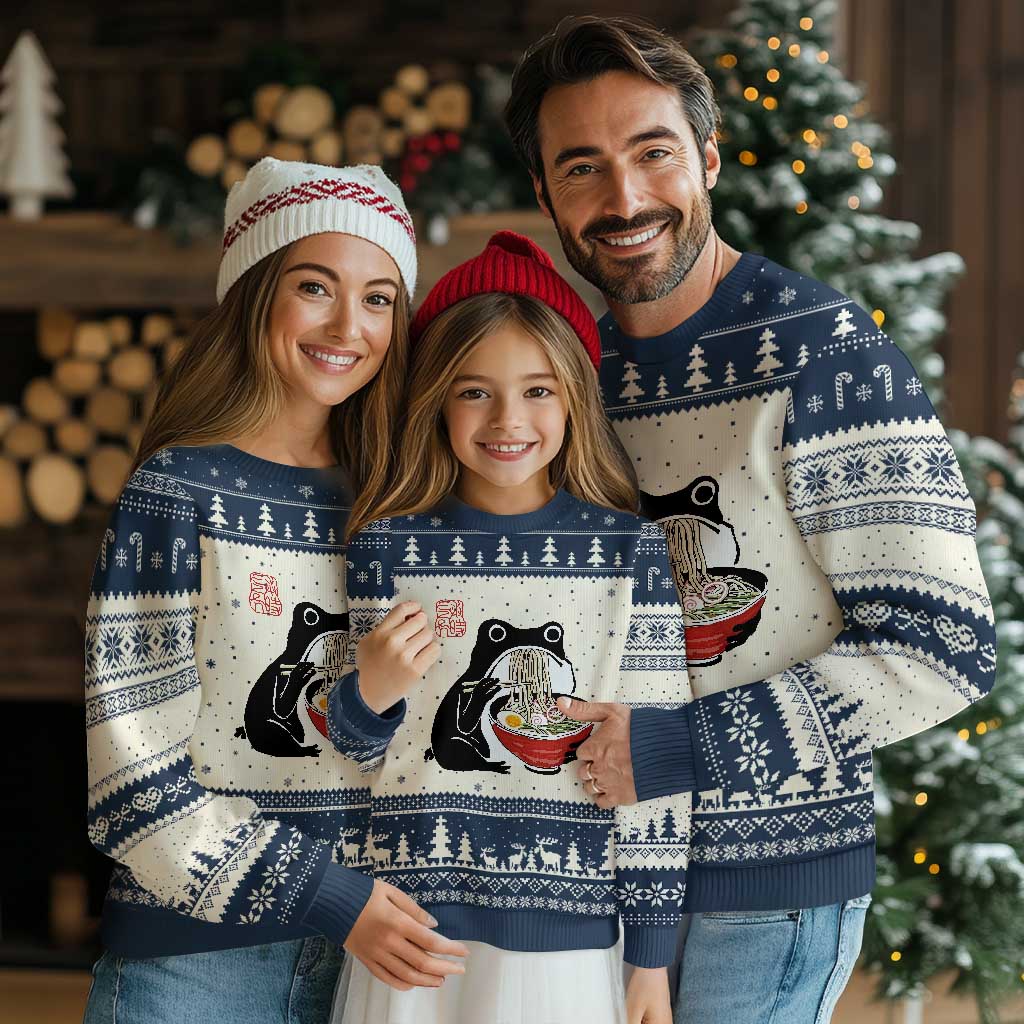 Funny Grumpy Frog Ramen Ugly Christmas Sweater Sumi-e Kawaii Ink Painting Japanese TS10 Beige Navy Print Your Wear