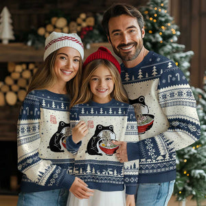 Funny Grumpy Frog Ramen Ugly Christmas Sweater Sumi-e Kawaii Ink Painting Japanese TS10 Beige Navy Print Your Wear