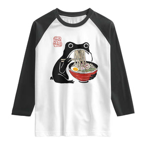 Funny Grumpy Frog Ramen Raglan Shirt Sumi-e Kawaii Ink Painting Japanese TS10 White Black Print Your Wear