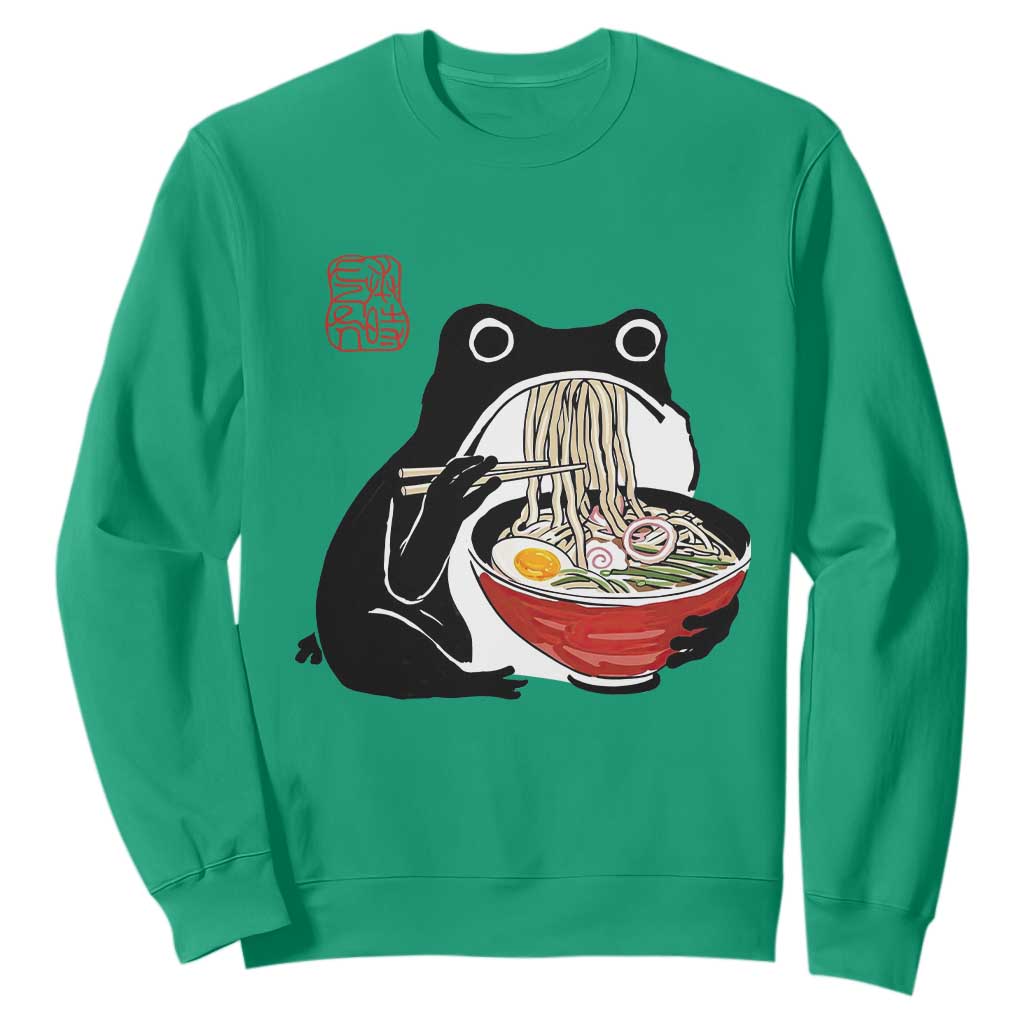 Funny Grumpy Frog Ramen Sweatshirt Sumi-e Kawaii Ink Painting Japanese TS10 Irish Green Print Your Wear