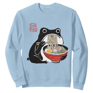 Funny Grumpy Frog Ramen Sweatshirt Sumi-e Kawaii Ink Painting Japanese TS10 Light Blue Print Your Wear