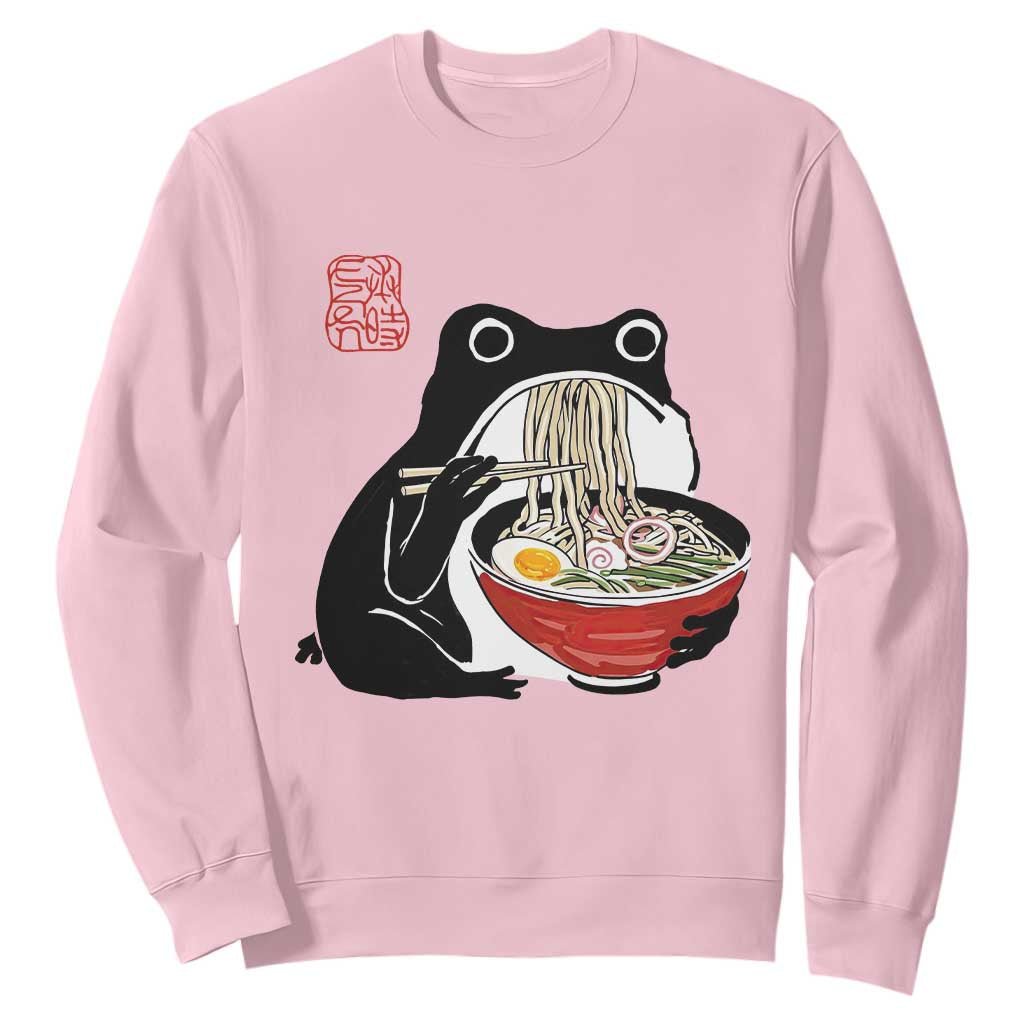 Funny Grumpy Frog Ramen Sweatshirt Sumi-e Kawaii Ink Painting Japanese TS10 Light Pink Print Your Wear
