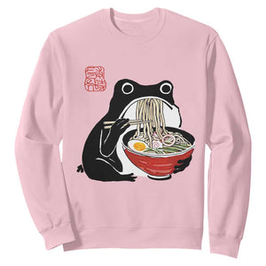 Funny Grumpy Frog Ramen Sweatshirt Sumi-e Kawaii Ink Painting Japanese TS10 Light Pink Print Your Wear