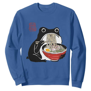 Funny Grumpy Frog Ramen Sweatshirt Sumi-e Kawaii Ink Painting Japanese TS10 Royal Blue Print Your Wear