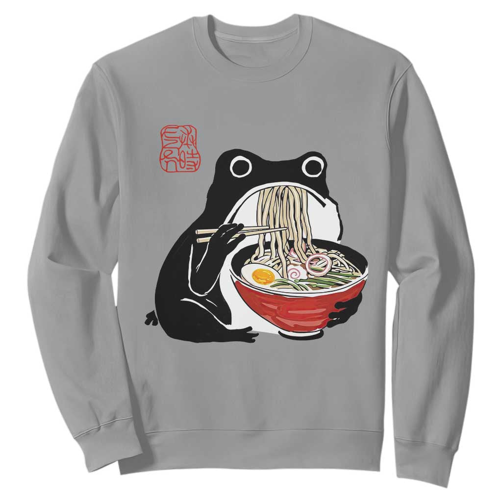 Funny Grumpy Frog Ramen Sweatshirt Sumi-e Kawaii Ink Painting Japanese TS10 Sport Gray Print Your Wear