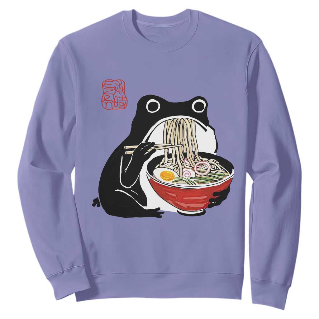 Funny Grumpy Frog Ramen Sweatshirt Sumi-e Kawaii Ink Painting Japanese TS10 Violet Print Your Wear