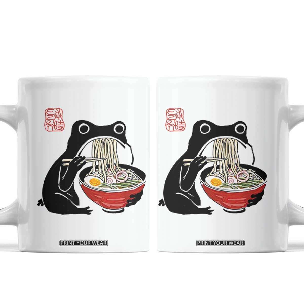 Funny Grumpy Frog Ramen Coffee Mug Sumi-e Kawaii Ink Painting Japanese TS10 White Print Your Wear