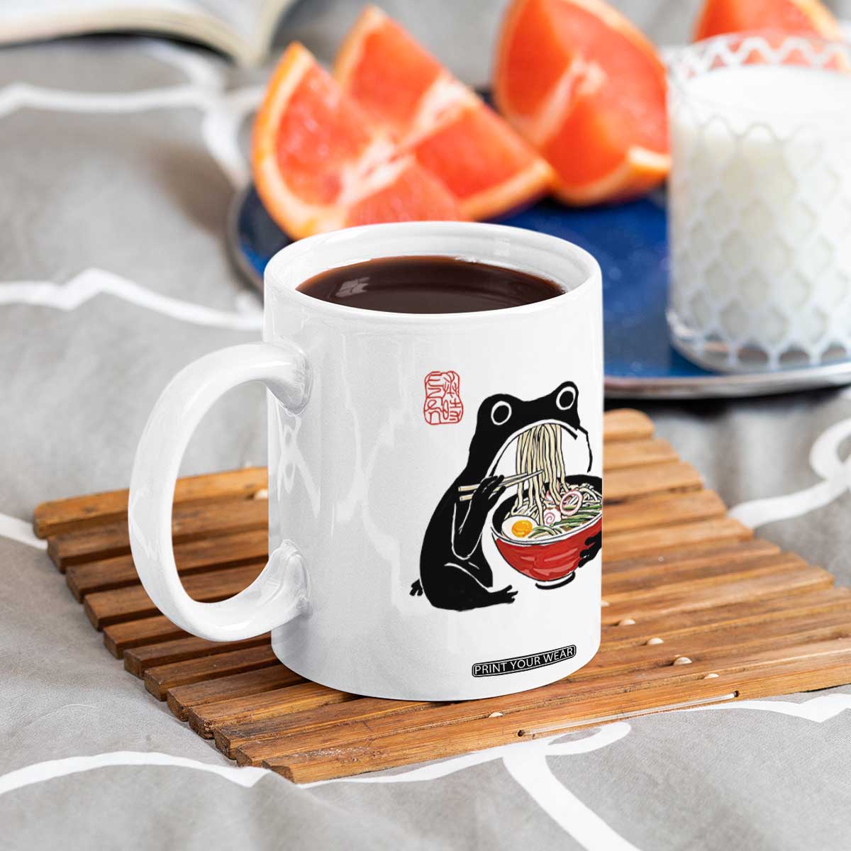 Funny Grumpy Frog Ramen Coffee Mug Sumi-e Kawaii Ink Painting Japanese TS10 Print Your Wear