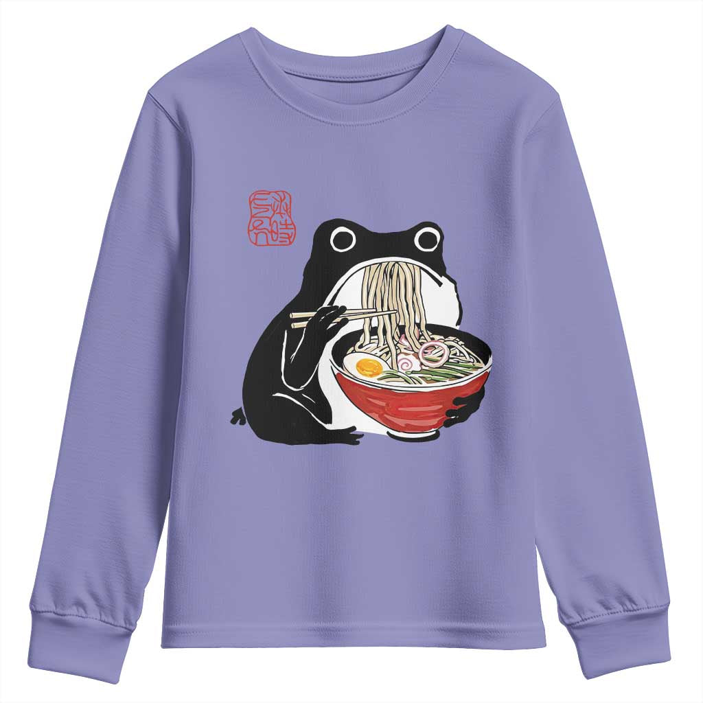 Funny Grumpy Frog Ramen Youth Sweatshirt Sumi-e Kawaii Ink Painting Japanese TS10 Violet Print Your Wear
