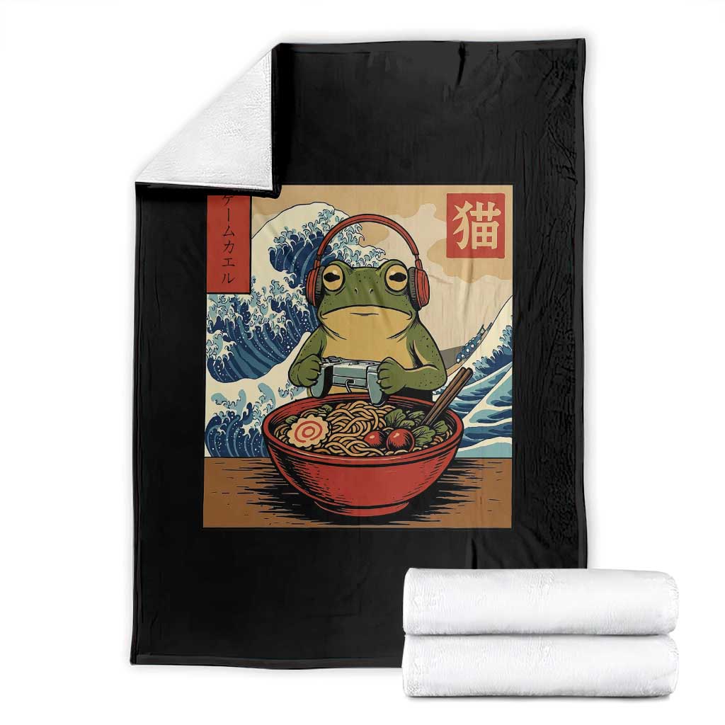 Cute Kawaii Gamer Frog Ramen Throw Blanket Retro Japanese Funny Cat Gaming TS10 Black Print Your Wear