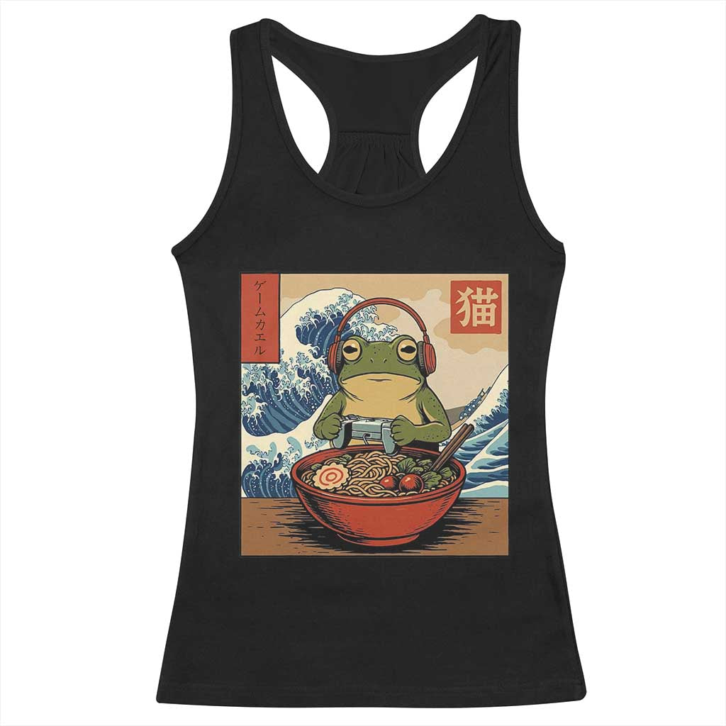 Cute Kawaii Gamer Frog Ramen Racerback Tank Top Retro Japanese Funny Cat Gaming TS10 Black Print Your Wear