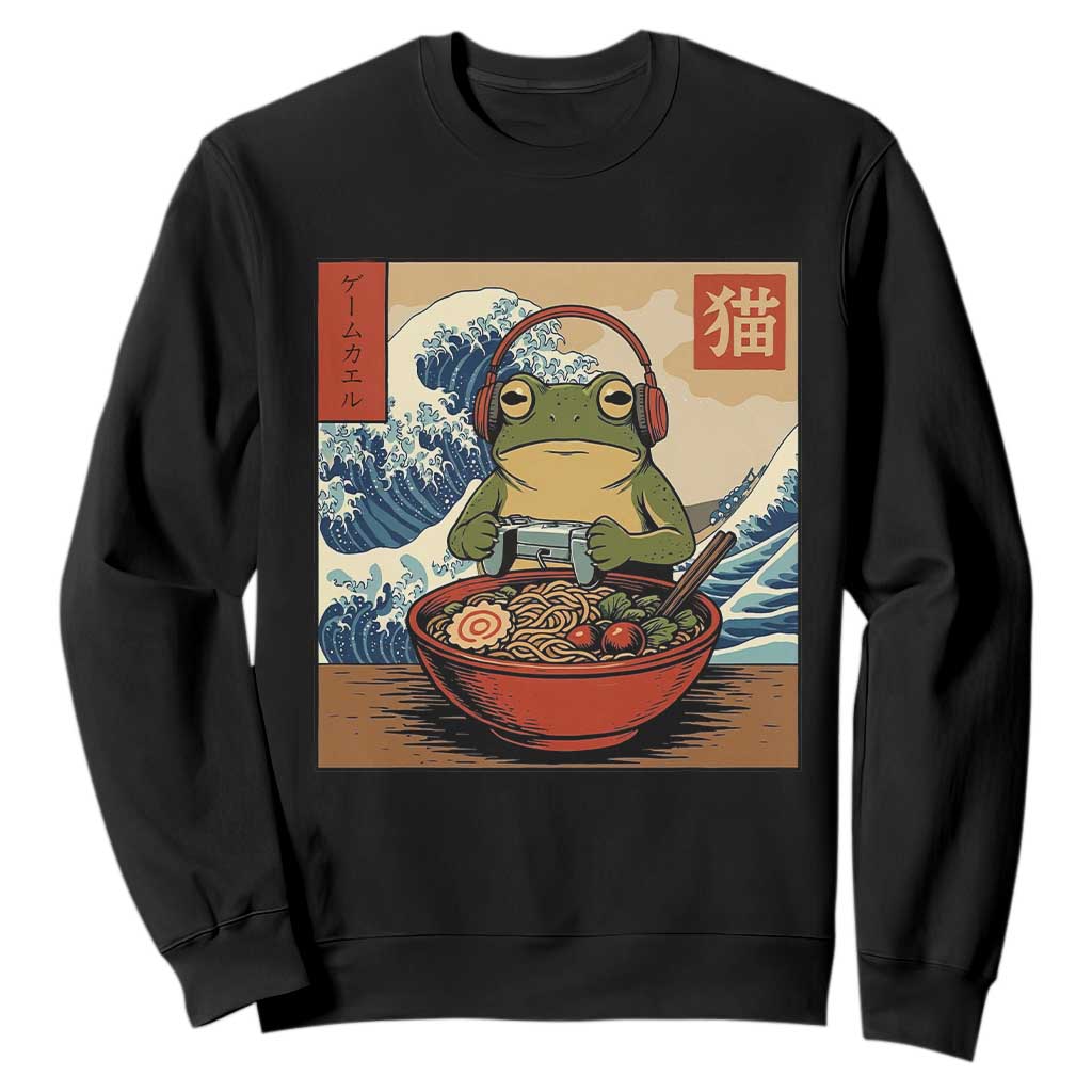 Cute Kawaii Gamer Frog Ramen Sweatshirt Retro Japanese Funny Cat Gaming TS10 Black Print Your Wear