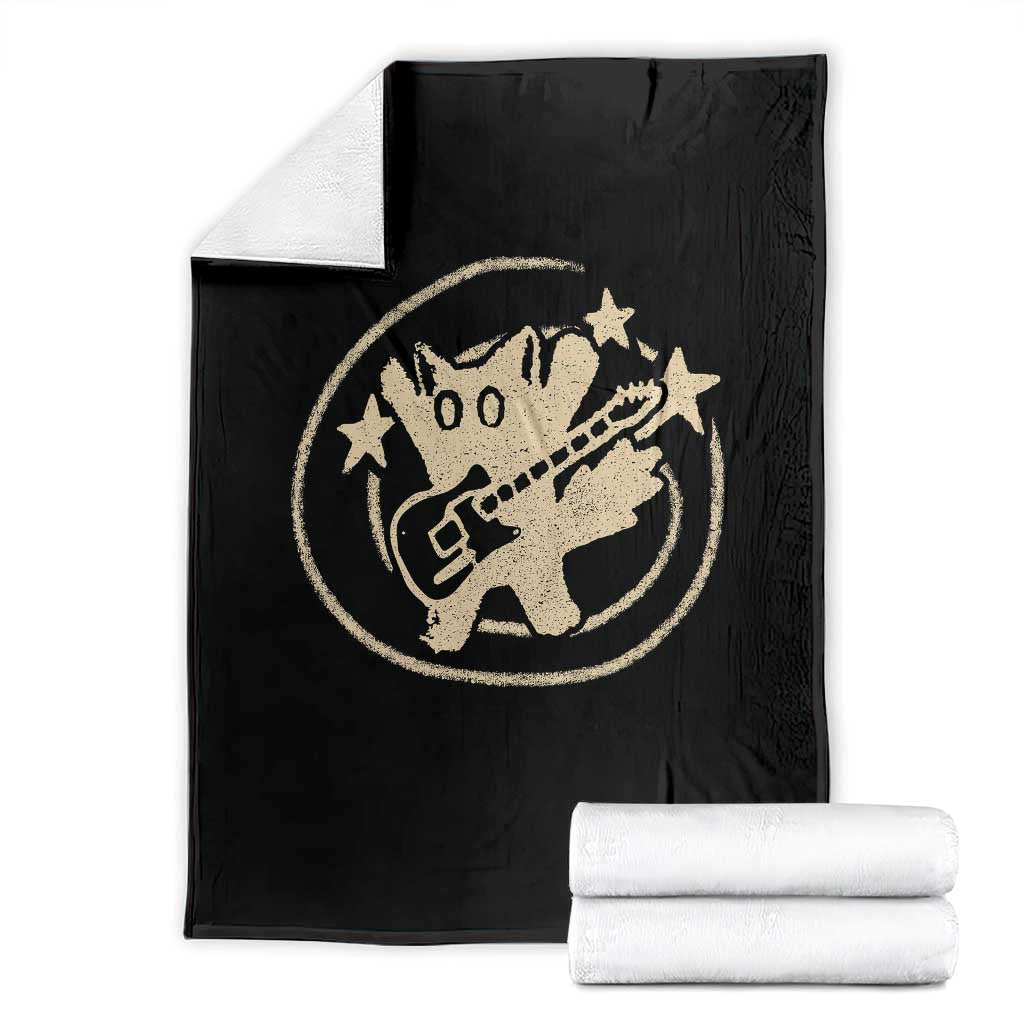 90s Y2K Scary Cat Throw Blanket Scared Under Starry Tail Cat Playing Guitar TS10 Black Print Your Wear