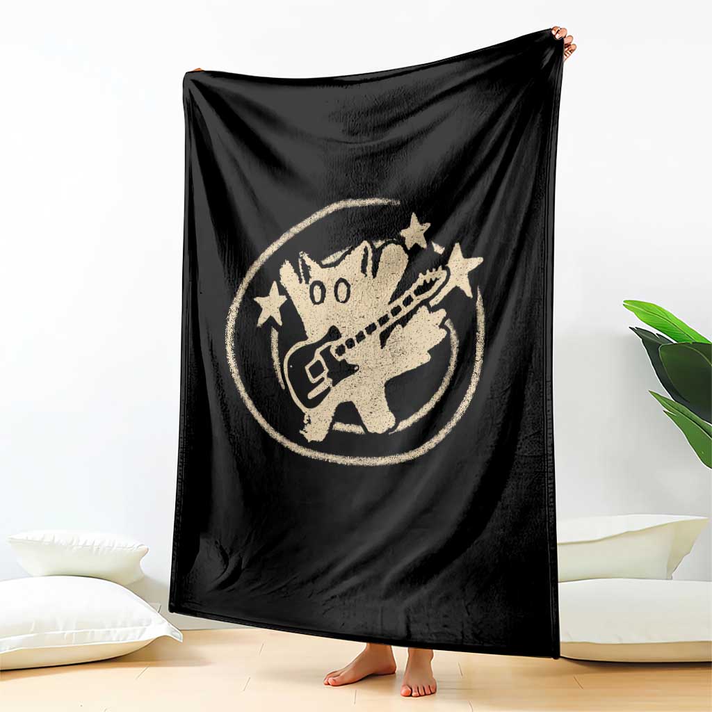 90s Y2K Scary Cat Throw Blanket Scared Under Starry Tail Cat Playing Guitar TS10 Print Your Wear