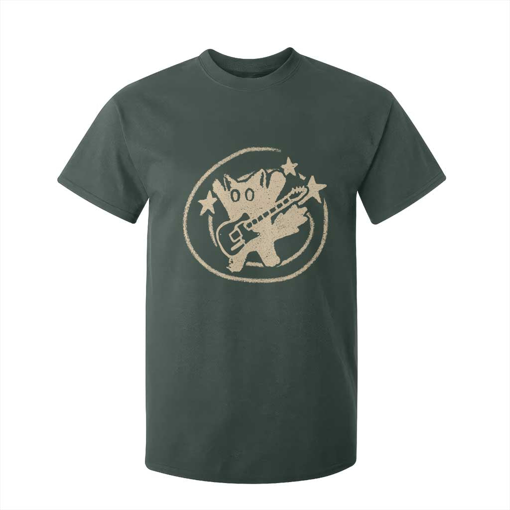 90s Y2K Scary Cat T Shirt For Kid Scared Under Starry Tail Cat Playing Guitar TS10 Dark Forest Green Print Your Wear
