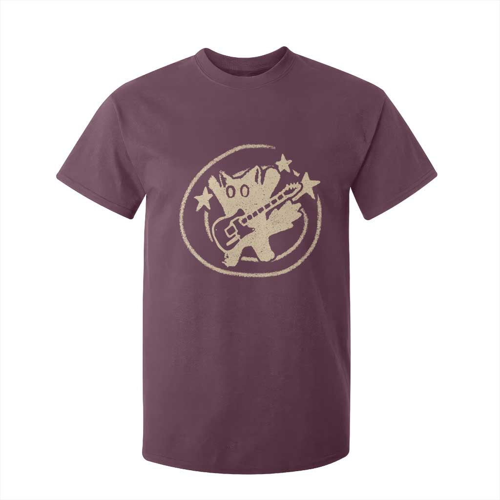 90s Y2K Scary Cat T Shirt For Kid Scared Under Starry Tail Cat Playing Guitar TS10 Maroon Print Your Wear
