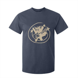 90s Y2K Scary Cat T Shirt For Kid Scared Under Starry Tail Cat Playing Guitar TS10 Navy Print Your Wear