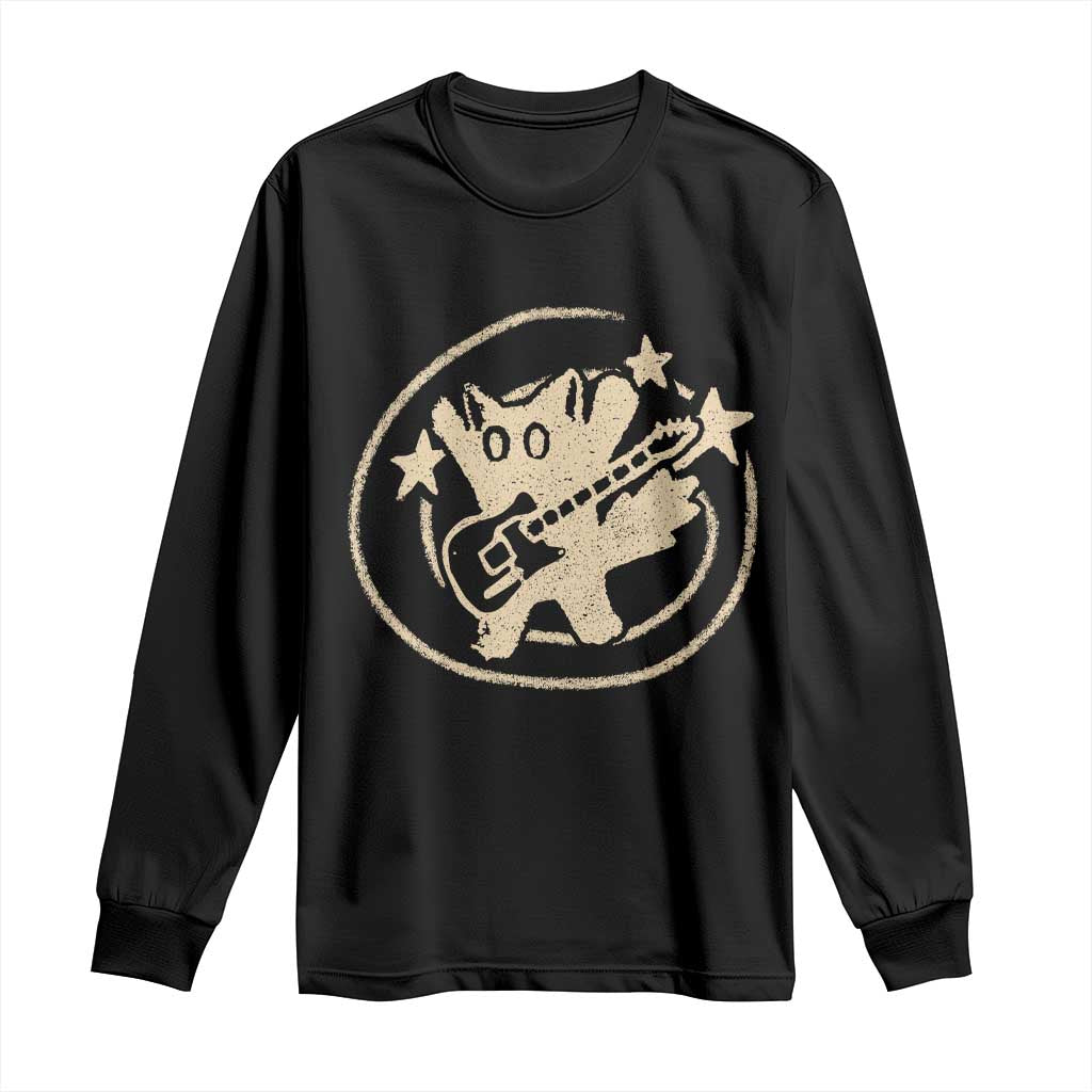 90s Y2K Scary Cat Long Sleeve Shirt Scared Under Starry Tail Cat Playing Guitar TS10 Black Print Your Wear