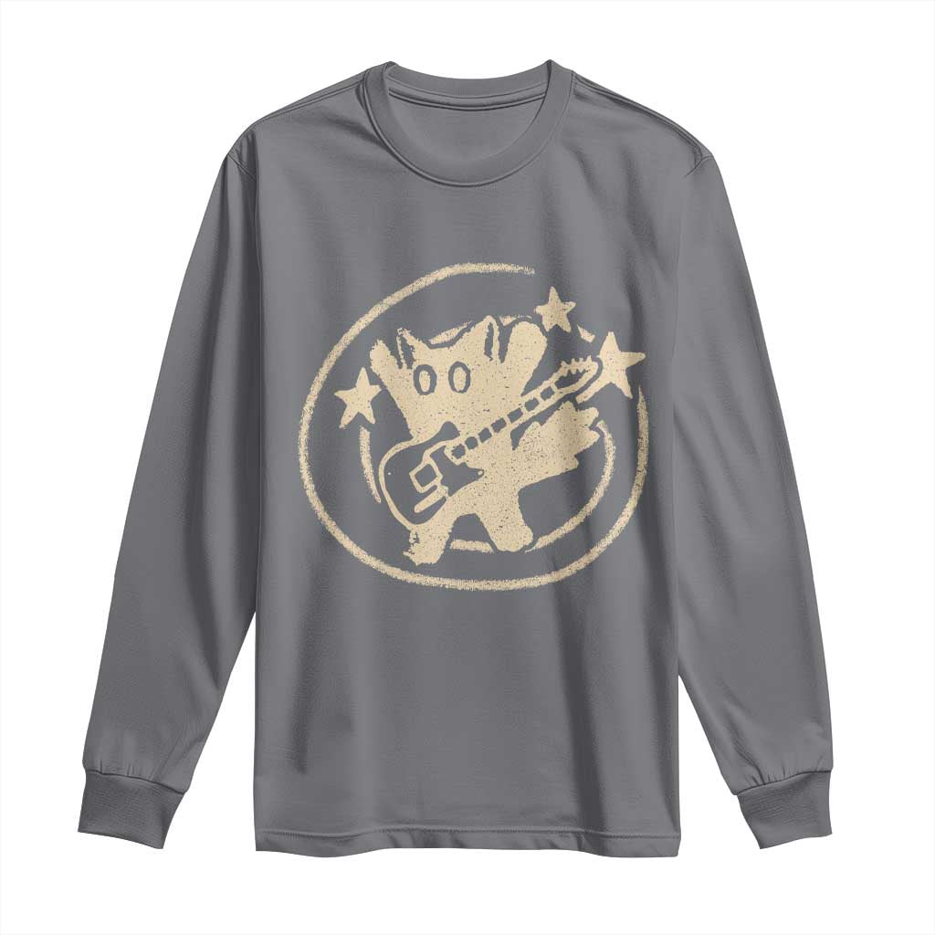 90s Y2K Scary Cat Long Sleeve Shirt Scared Under Starry Tail Cat Playing Guitar TS10 Charcoal Print Your Wear
