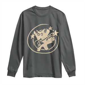 90s Y2K Scary Cat Long Sleeve Shirt Scared Under Starry Tail Cat Playing Guitar TS10 Dark Heather Print Your Wear