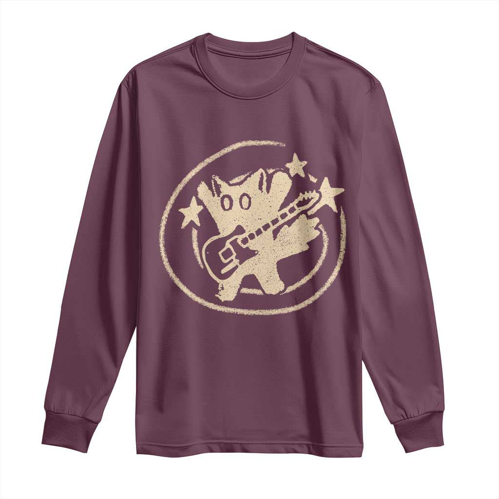 90s Y2K Scary Cat Long Sleeve Shirt Scared Under Starry Tail Cat Playing Guitar TS10 Maroon Print Your Wear