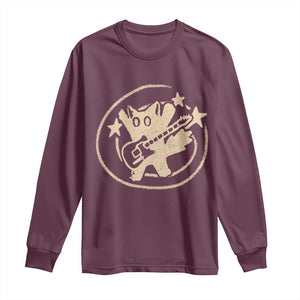 90s Y2K Scary Cat Long Sleeve Shirt Scared Under Starry Tail Cat Playing Guitar TS10 Maroon Print Your Wear