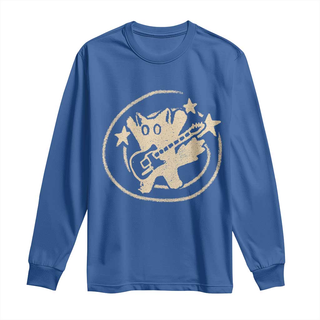 90s Y2K Scary Cat Long Sleeve Shirt Scared Under Starry Tail Cat Playing Guitar TS10 Royal Blue Print Your Wear