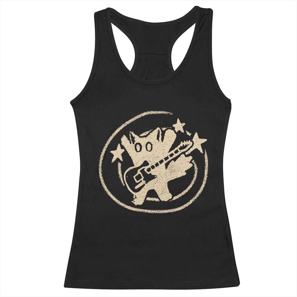 90s Y2K Scary Cat Racerback Tank Top Scared Under Starry Tail Cat Playing Guitar TS10 Black Print Your Wear