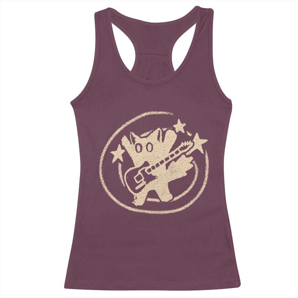 90s Y2K Scary Cat Racerback Tank Top Scared Under Starry Tail Cat Playing Guitar TS10 Maroon Print Your Wear