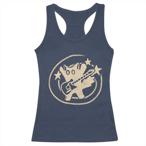 90s Y2K Scary Cat Racerback Tank Top Scared Under Starry Tail Cat Playing Guitar TS10 Navy Print Your Wear