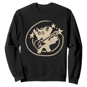 90s Y2K Scary Cat Sweatshirt Scared Under Starry Tail Cat Playing Guitar TS10 Black Print Your Wear
