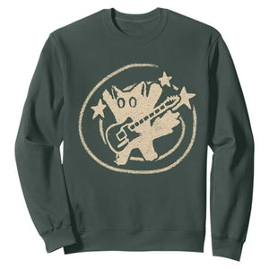 90s Y2K Scary Cat Sweatshirt Scared Under Starry Tail Cat Playing Guitar TS10 Dark Forest Green Print Your Wear