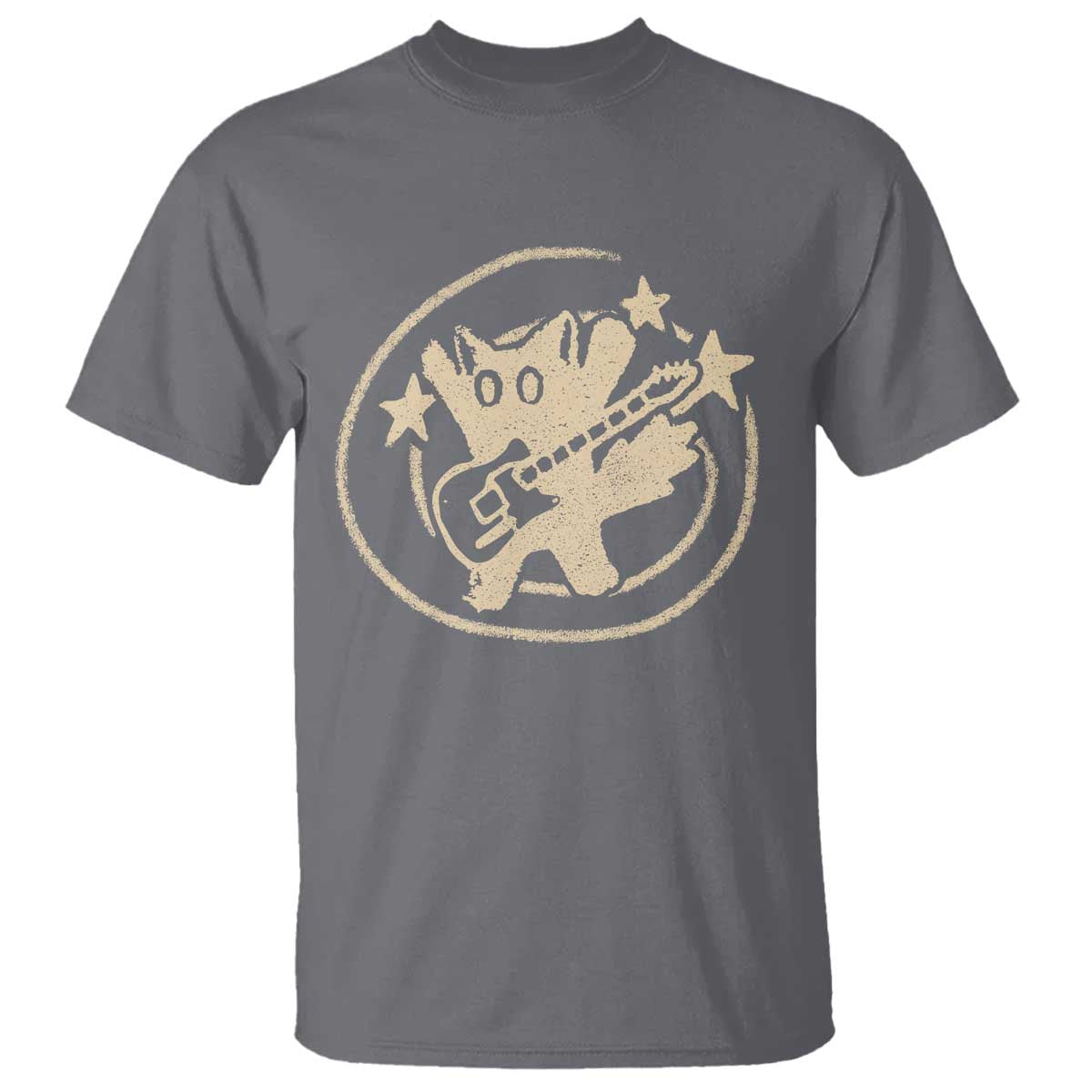 90s Y2K Scary Cat T Shirt Scared Under Starry Tail Cat Playing Guitar TS10 Charcoal Print Your Wear