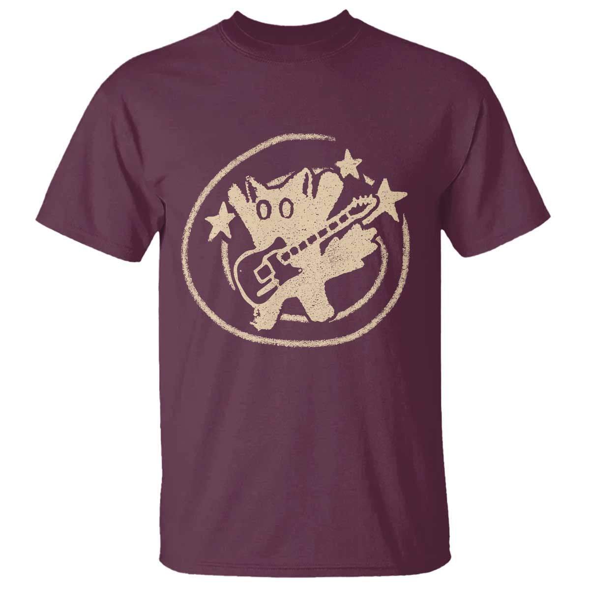 90s Y2K Scary Cat T Shirt Scared Under Starry Tail Cat Playing Guitar TS10 Maroon Print Your Wear