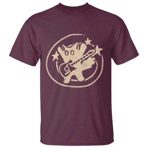90s Y2K Scary Cat T Shirt Scared Under Starry Tail Cat Playing Guitar TS10 Maroon Print Your Wear