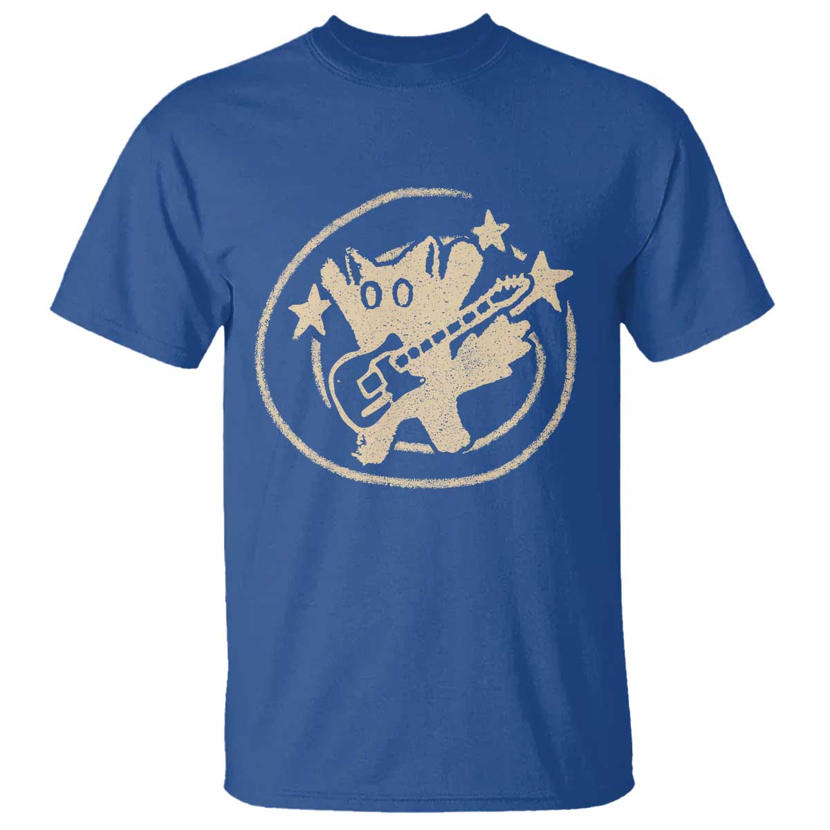 90s Y2K Scary Cat T Shirt Scared Under Starry Tail Cat Playing Guitar TS10 Royal Blue Print Your Wear