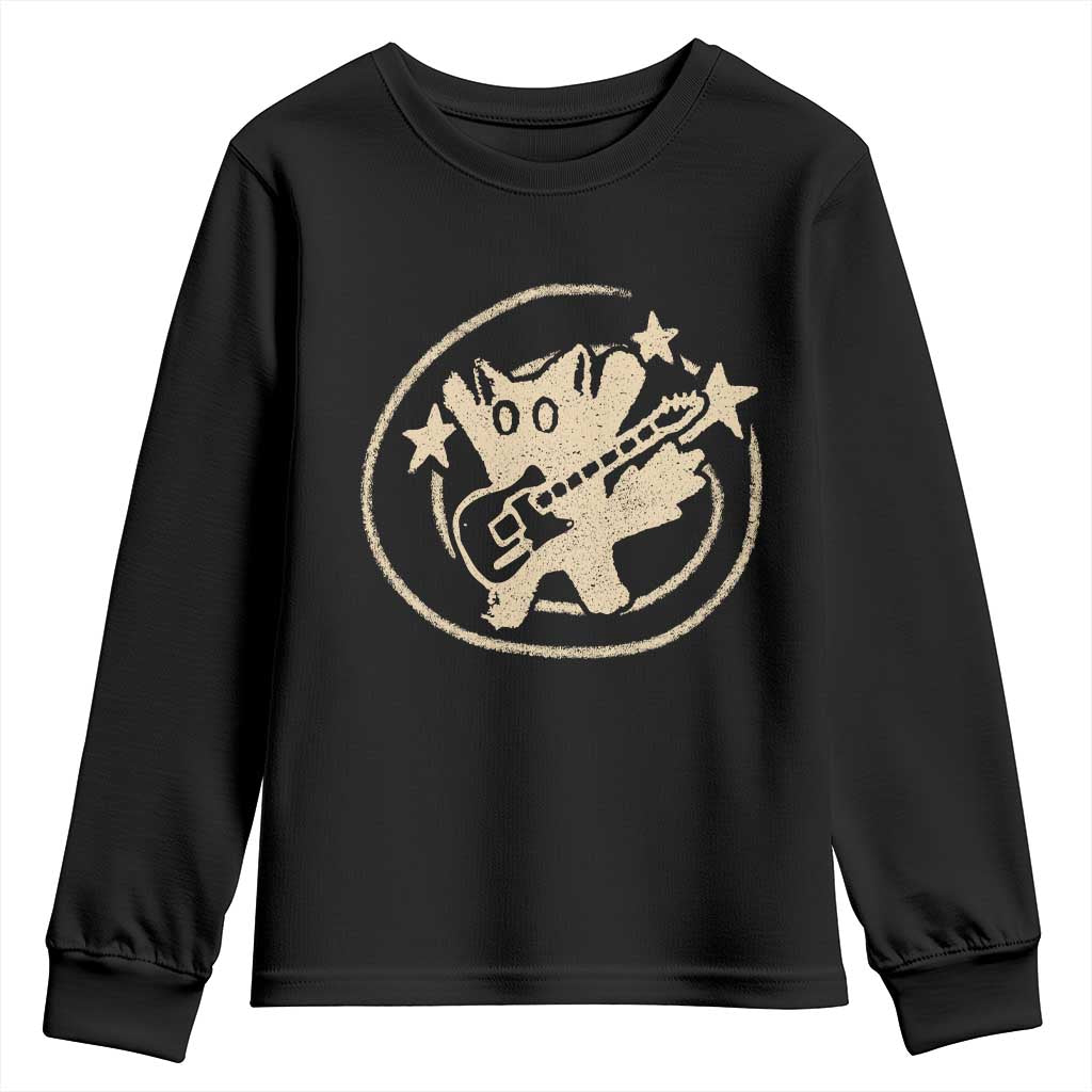 90s Y2K Scary Cat Youth Sweatshirt Scared Under Starry Tail Cat Playing Guitar TS10 Black Print Your Wear