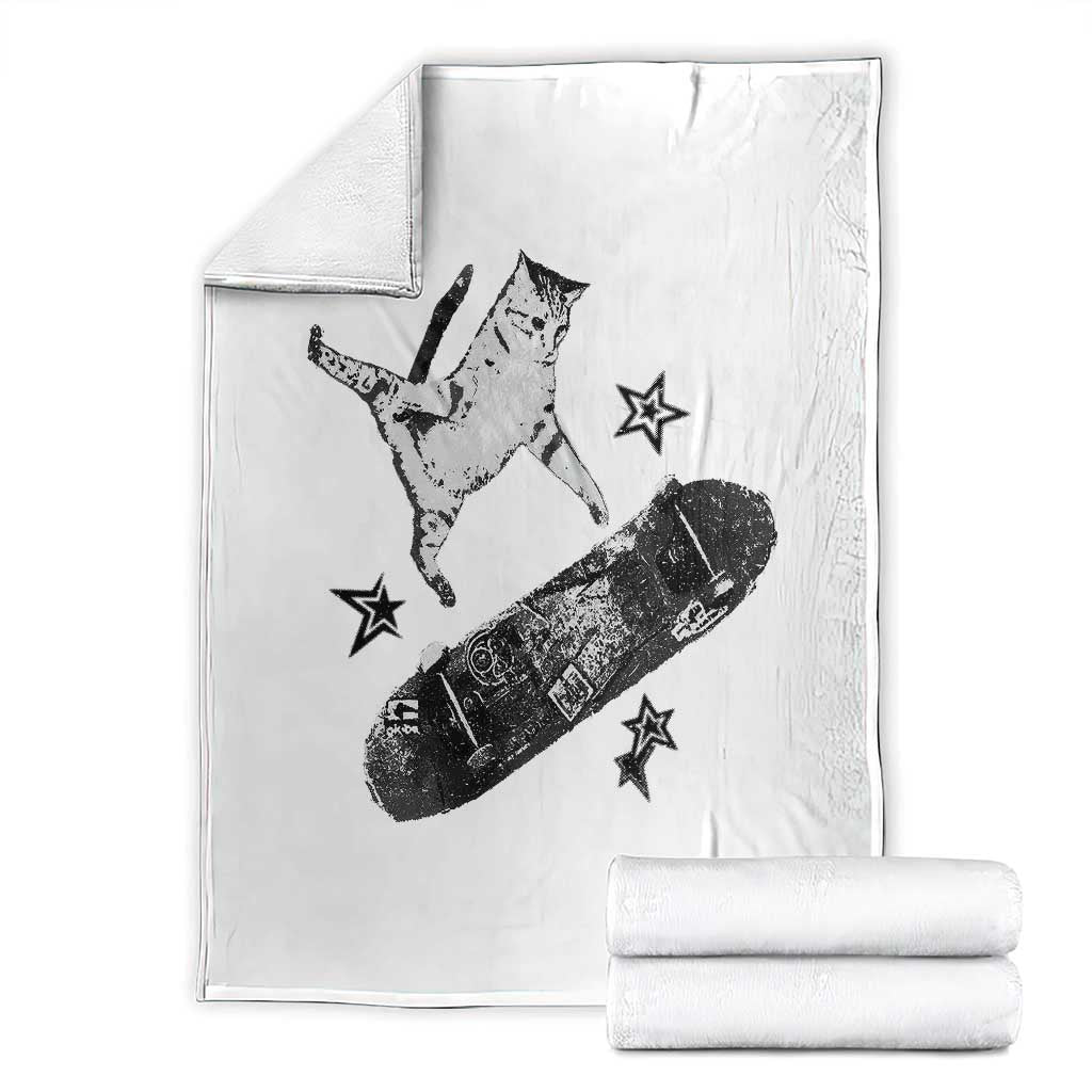 Skateboard Cat Y2K Throw Blanket Rockstar Gf Aesthetic Cat Retro Grunge Skater TS10 White Print Your Wear