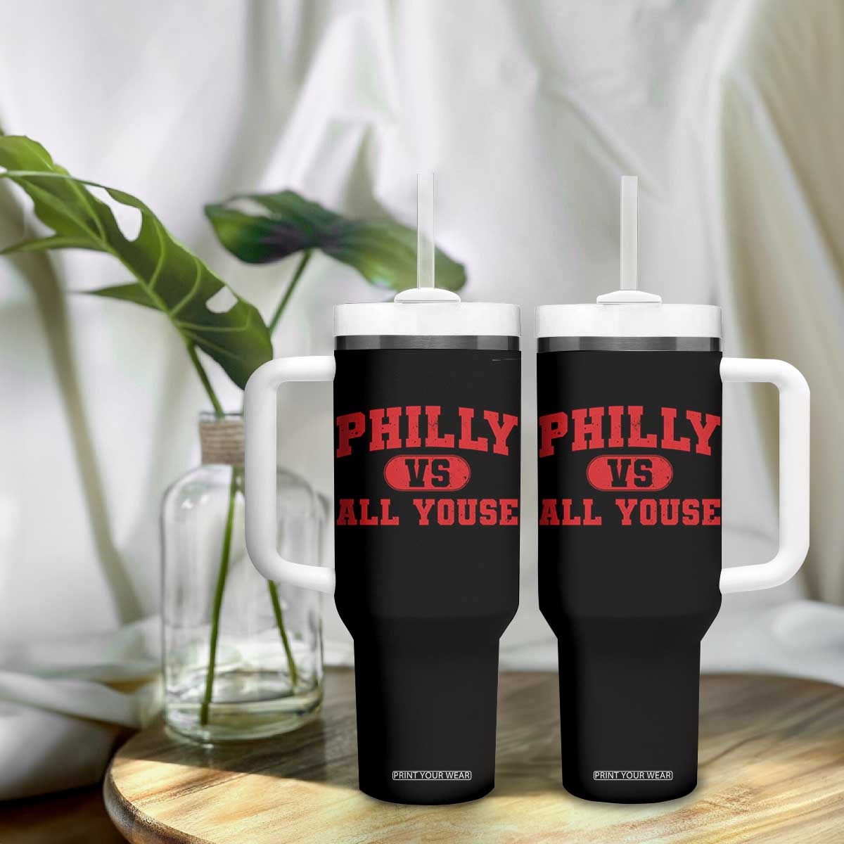 Philly Vs All Youse Tumbler With Handle Vintage Funny Philadelphia Slang Red TS10 Print Your Wear