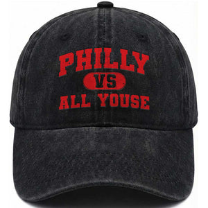 Philly Vs All Youse Washed Cotton Baseball Cap Vintage Funny Philadelphia Slang Red TS10 Washed Cap Universal Fit Black Print Your Wear