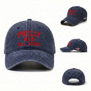 Philly Vs All Youse Washed Cotton Baseball Cap Vintage Funny Philadelphia Slang Red TS10 Washed Cap Universal Fit Navy Print Your Wear