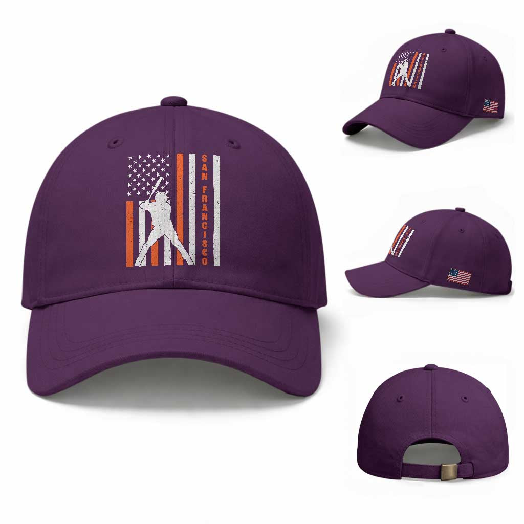Retro San Francisco Baseball Cap Cool Distressed Baseball Fans SF USA Flag TS10 Baseball Cap Universal Fit Purple Print Your Wear