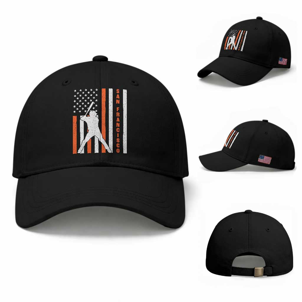 Retro San Francisco Baseball Cap Cool Distressed Baseball Fans SF USA Flag TS10 Baseball Cap Universal Fit Black Print Your Wear