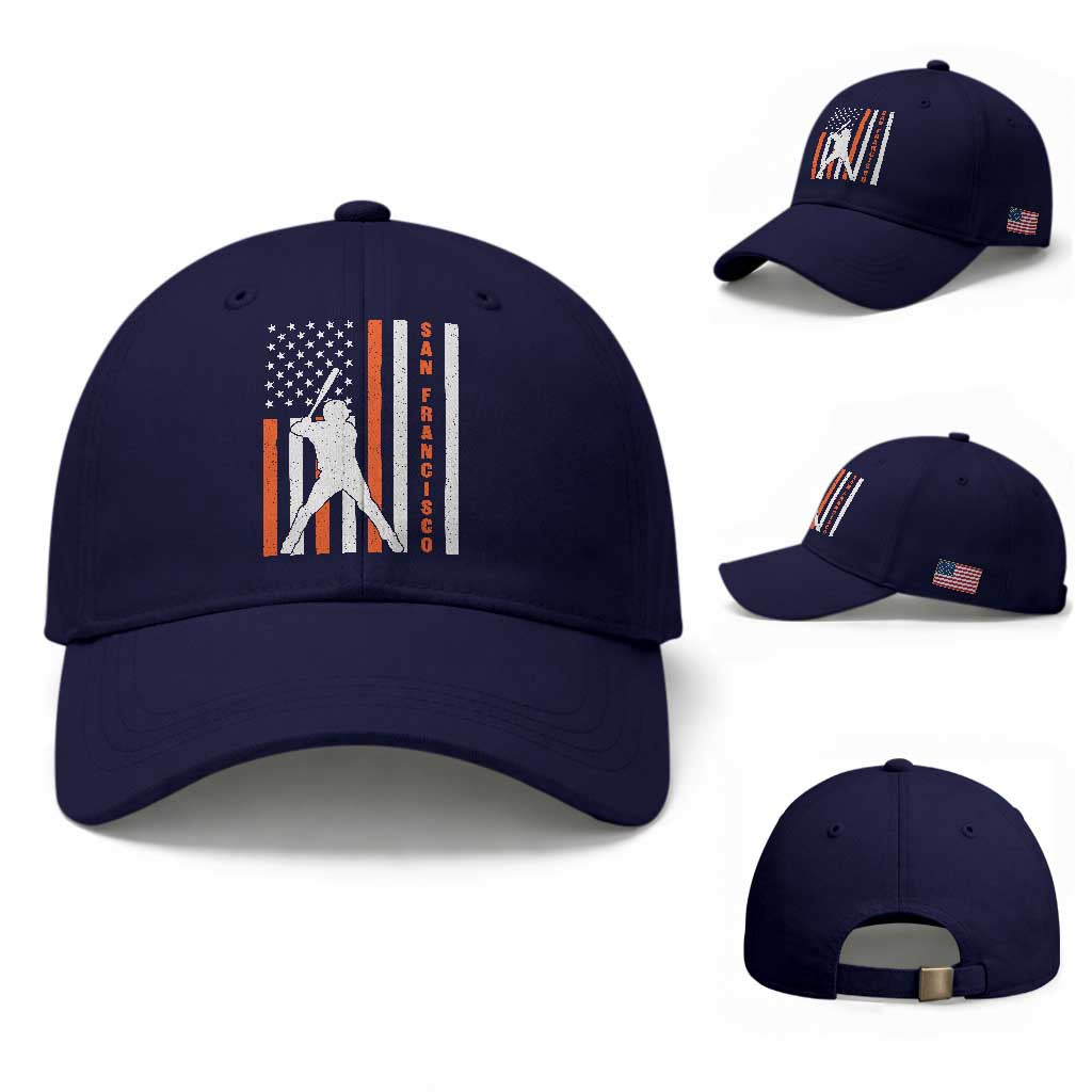 Retro San Francisco Baseball Cap Cool Distressed Baseball Fans SF USA Flag TS10 Baseball Cap Universal Fit Dark Blue Print Your Wear