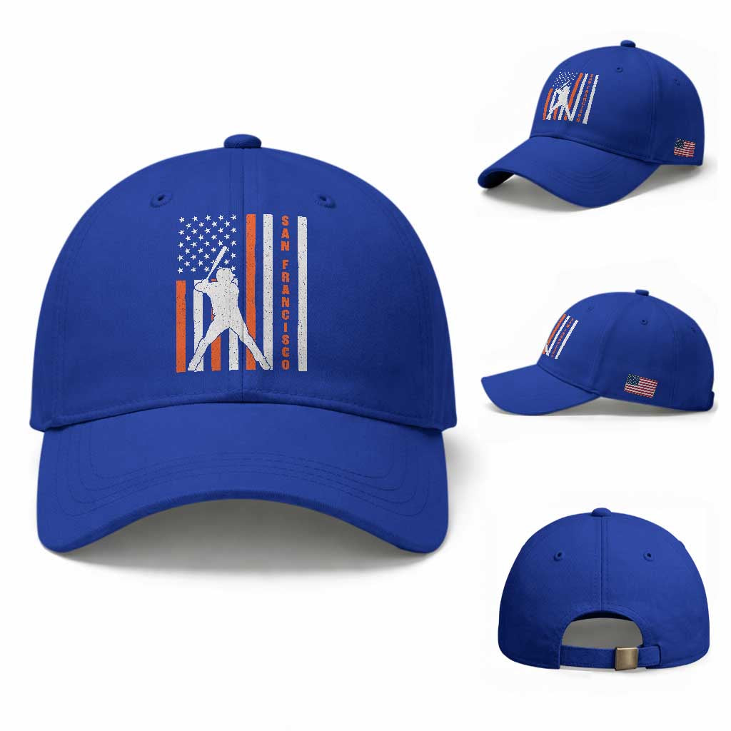 Retro San Francisco Baseball Cap Cool Distressed Baseball Fans SF USA Flag TS10 Baseball Cap Universal Fit Royal Blue Print Your Wear