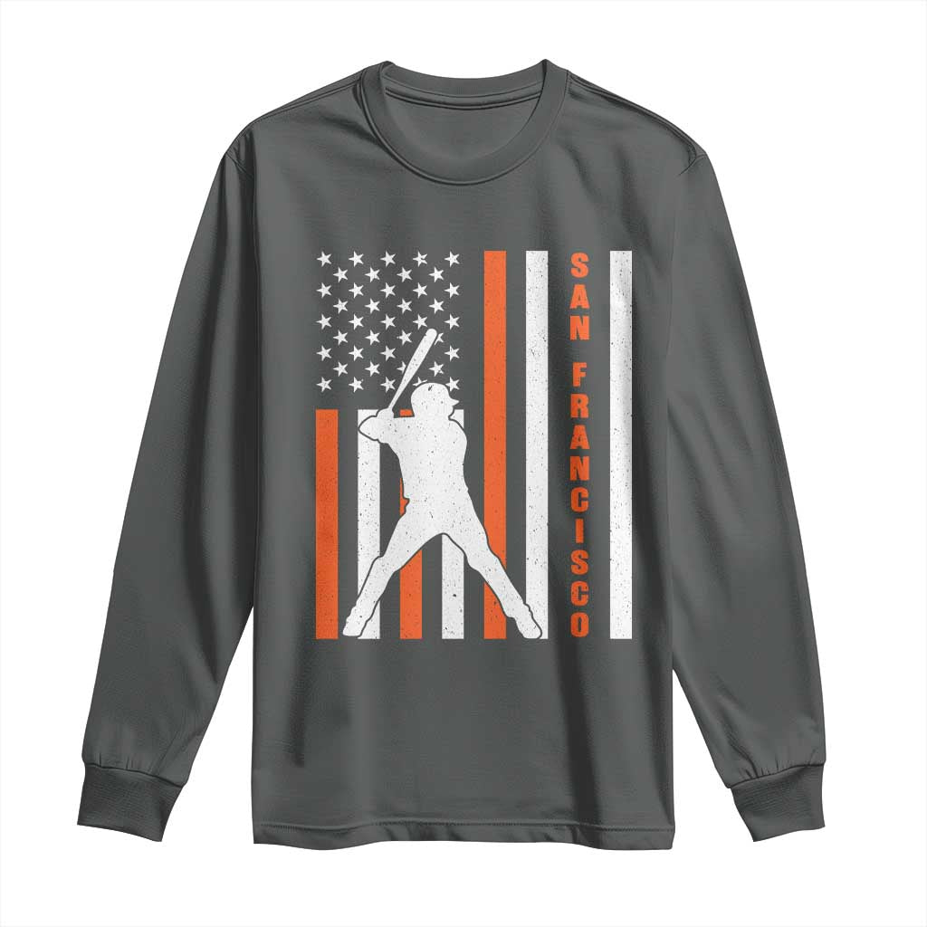 Retro San Francisco Long Sleeve Shirt Cool Distressed Baseball Fans SF USA Flag TS10 Dark Heather Print Your Wear